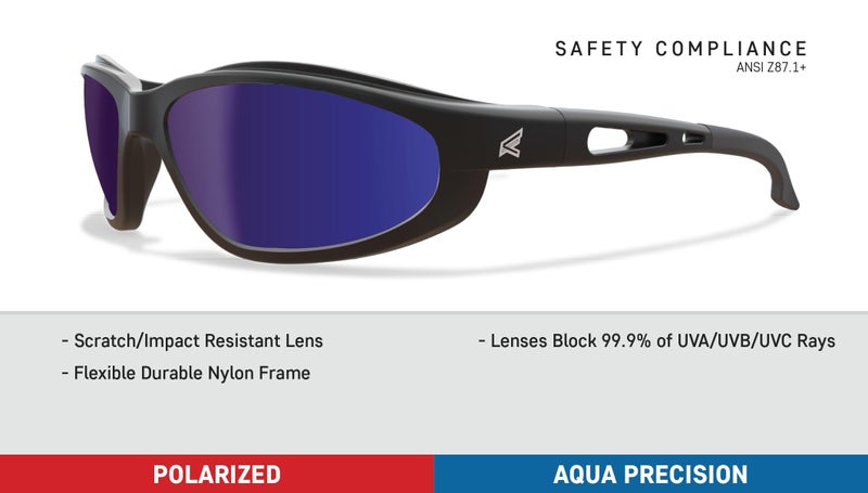 EDGE Dakura | Polarized Safety Glasses | ANSI Rated | Anti-Slip | 99.9% UV Protection | Shatter Resistant (Black, Polarized Aqua Precision Blue Mirror) - Image 4